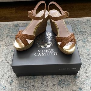 Brown and gold wedges size 8